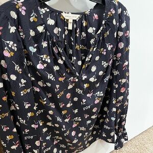 Rebecca Taylor Navy Blue Silk Floral Blouse